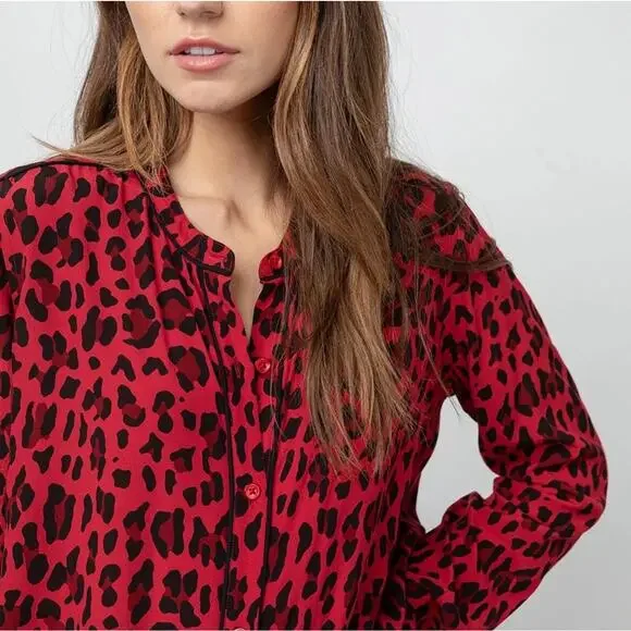 Rails “Lillian” Red Leopard Button Down Blouse Size L - Picture 2 of 13